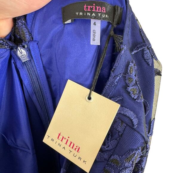 Trina Turk NWT Abasi Royal Blue Lace Embroidered Split Leg Jumpsuit Size 4 - Picture 7 of 9